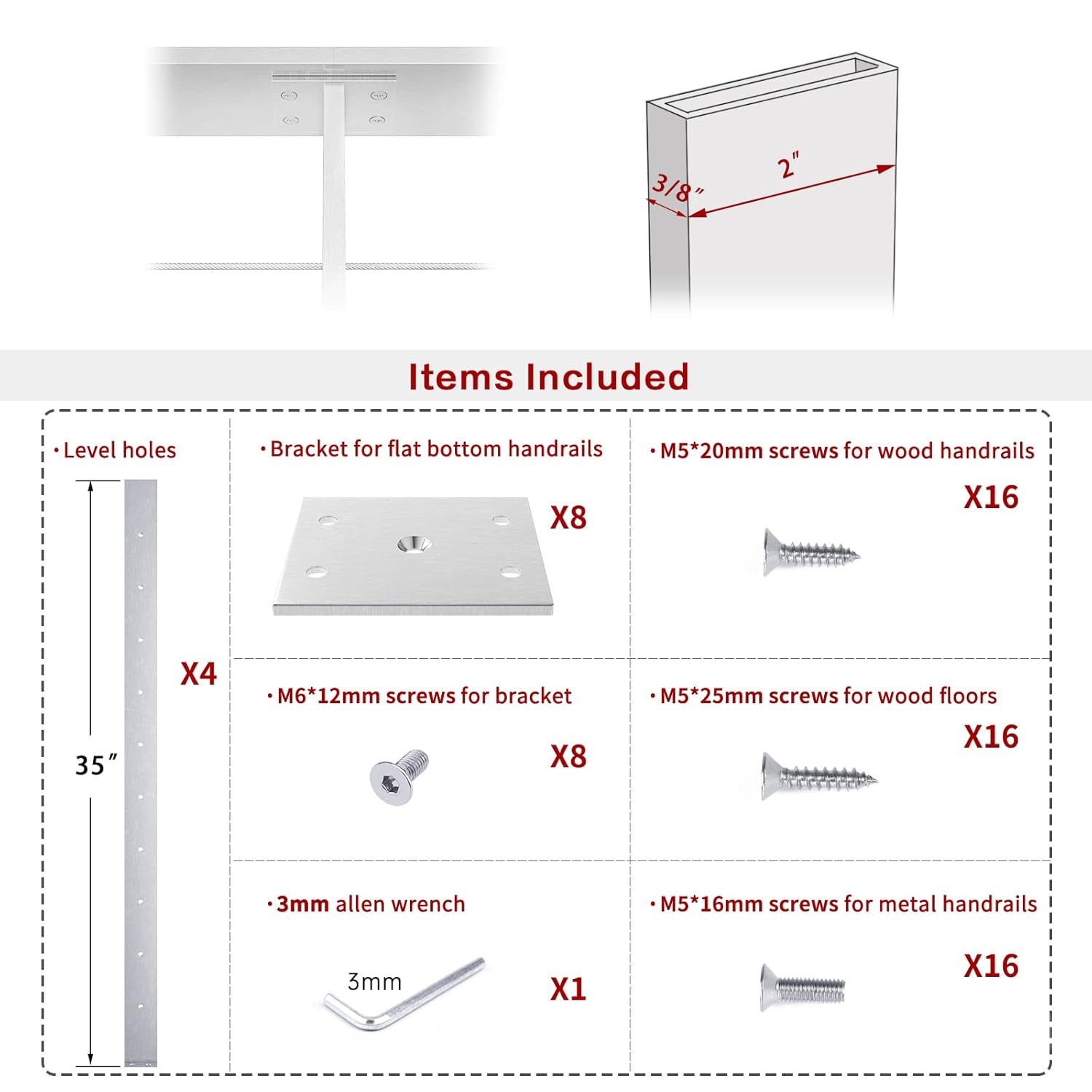 Muzata 4Pack Cable Railing Post 36