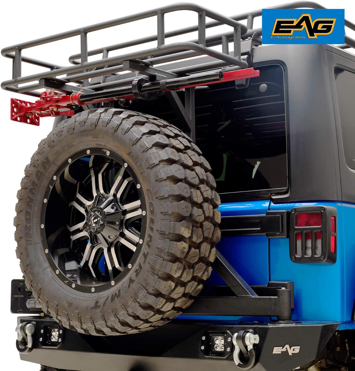 EAG Rear Cargo Carrier Basket on OE Tailgate with Jack Mount Compatible with 07-18 Wrangler JK