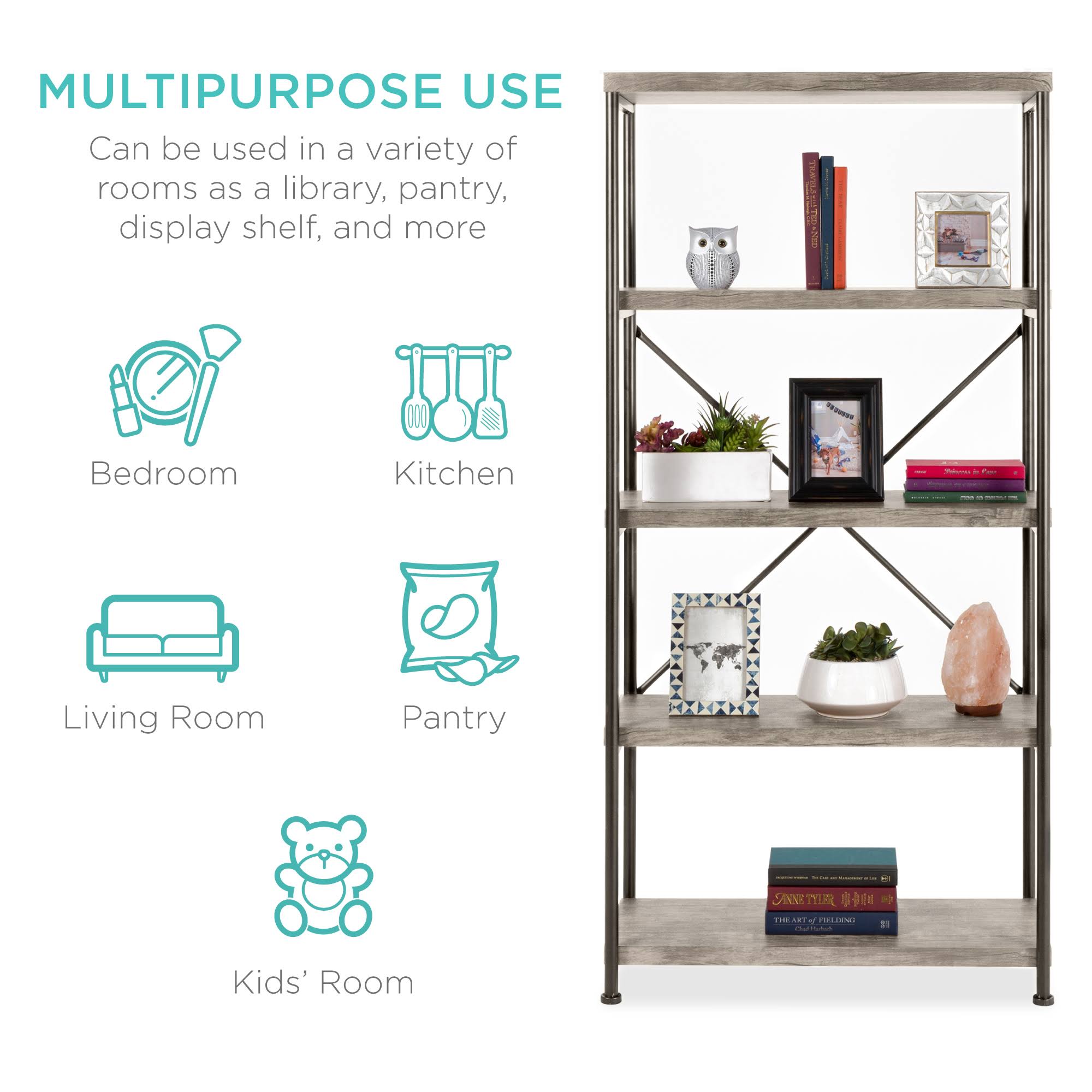 Best Choice Products 5-Tier Rustic Industrial Bookshelf Display Decor - Black