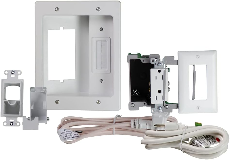 Legrand - OnQ, White, 5.1, HT22U2-WH-R12 Legrand, Recessed In Wall TV Power, Pro Power & Cable Management, Long Range Kit, Home Office & Theater, HT22U2WHR12 Pack of 2