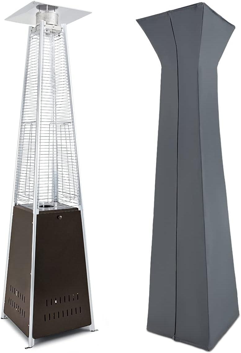 UPHA 42000 BTU Pyramid Patio Propane Heater With Waterproof Cover & Portable Wheels, Brown Propane Space Heater with ETL Certification, Commercial & Residential 90-inch Floor Standing