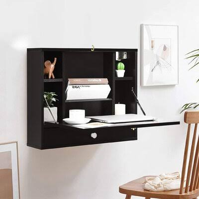 Richelle Floating Desk with Hutch Wade Logan Color: Black