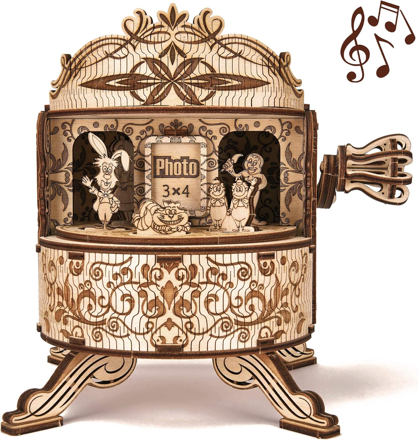 Wood Trick Fairy Theater Happy Birthday Wooden Music Box Kit - w/Fairy Characters - Hand Crank - 3D Wooden Puzzle for Adults and Kids to Build - DIY