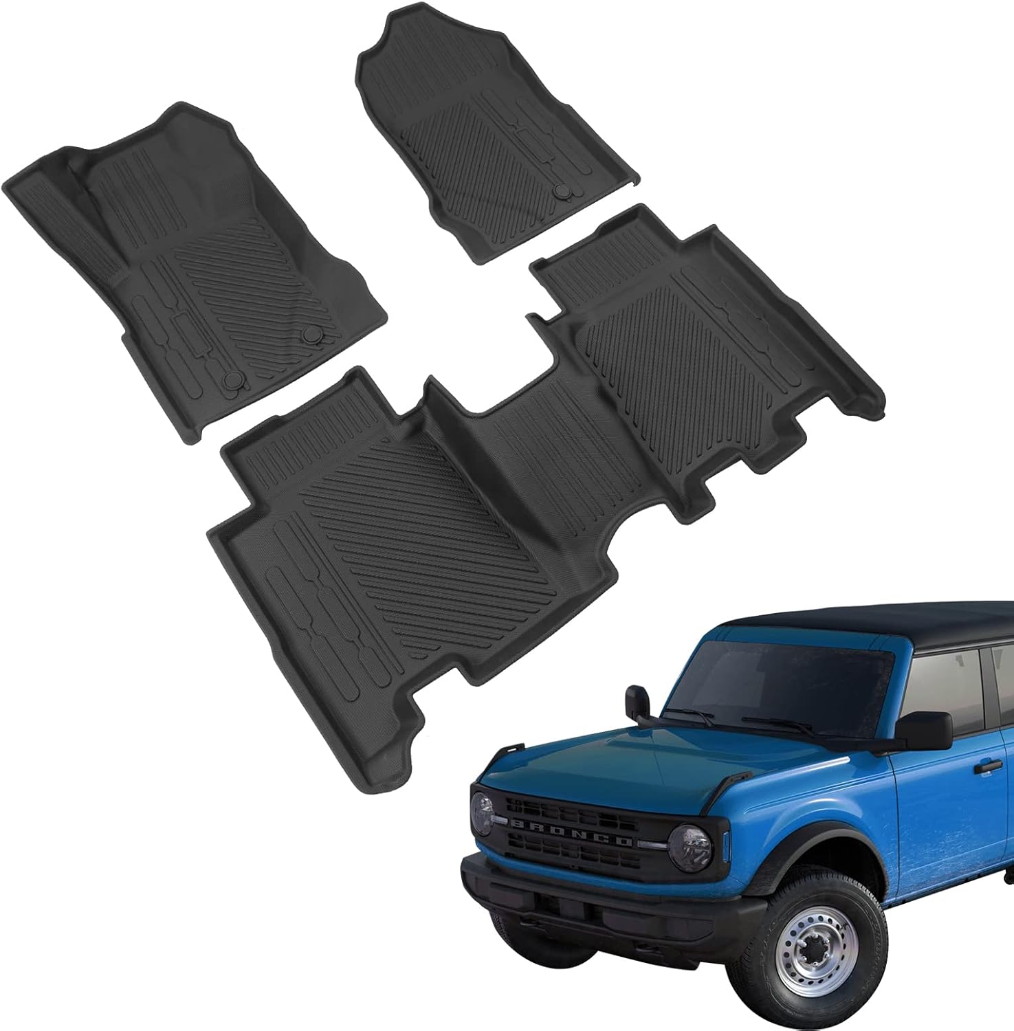 Rongtaod Cargo Liners Bronco 2021 2022 Cargo mats Trunk Liners Trunk Mats All Weather TPE Black Pack of 2