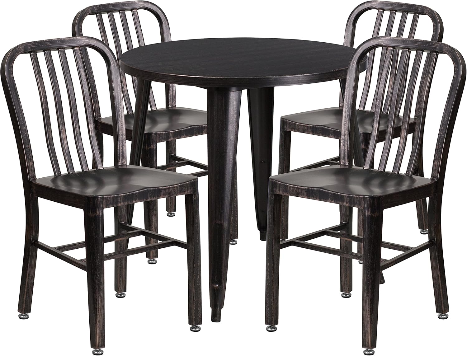 Flash Furniture 30'' Round White Metal Indoor-Outdoor Table Set with 4 Vertical Slat Back Chairs