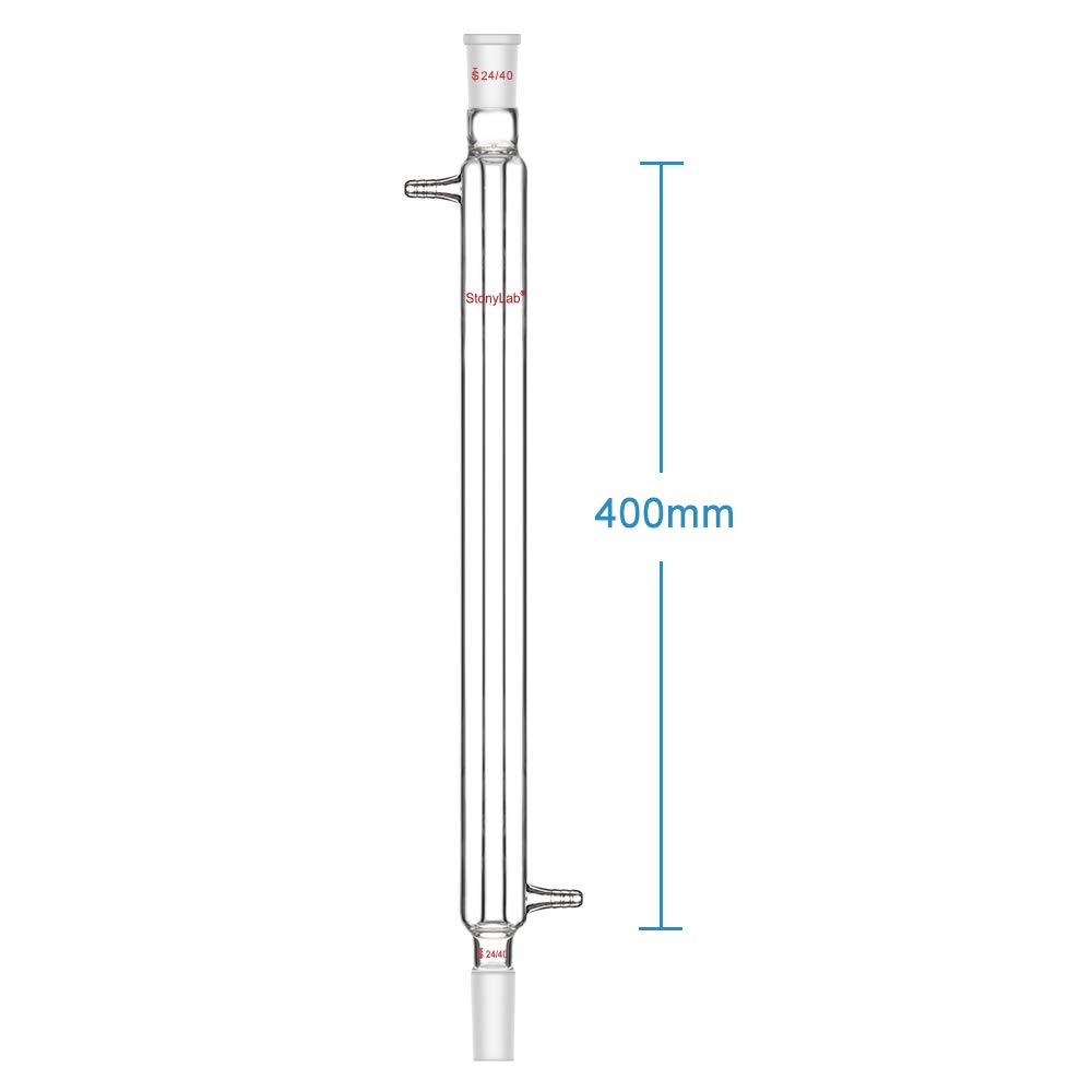 StonyLab Borosilicate Glass Liebig Condenser with 24/40 Joint 400mm Jacket Length Lab Glass Condenser