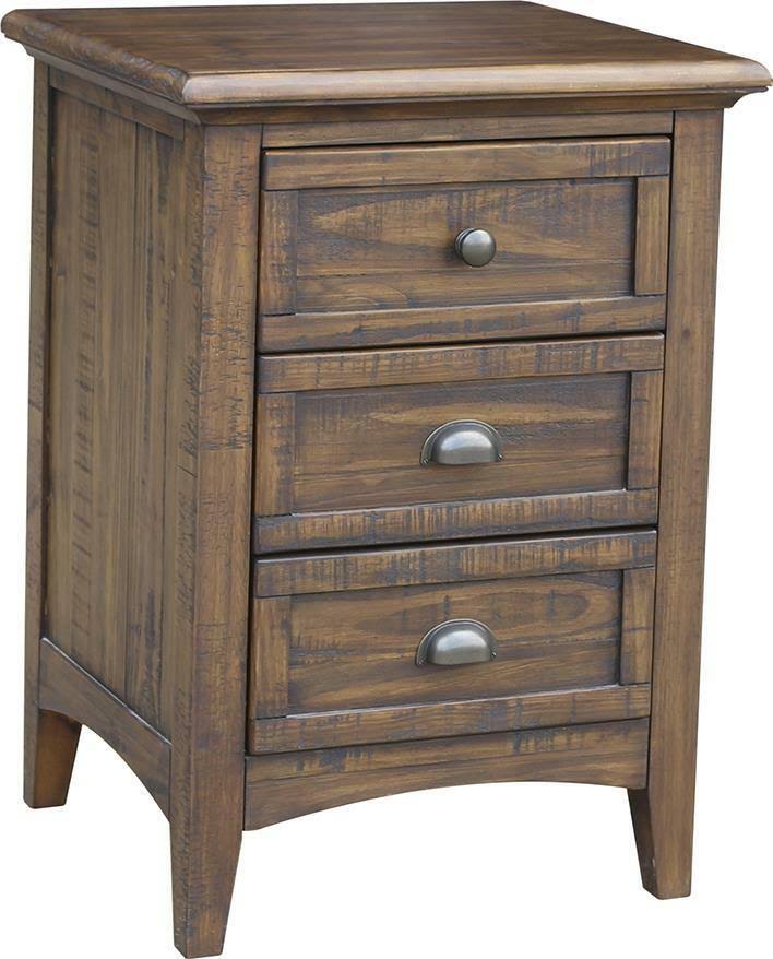 Bridgeport Nightstand Weathered Charcoal NC Lacquer Solid Pine Metal