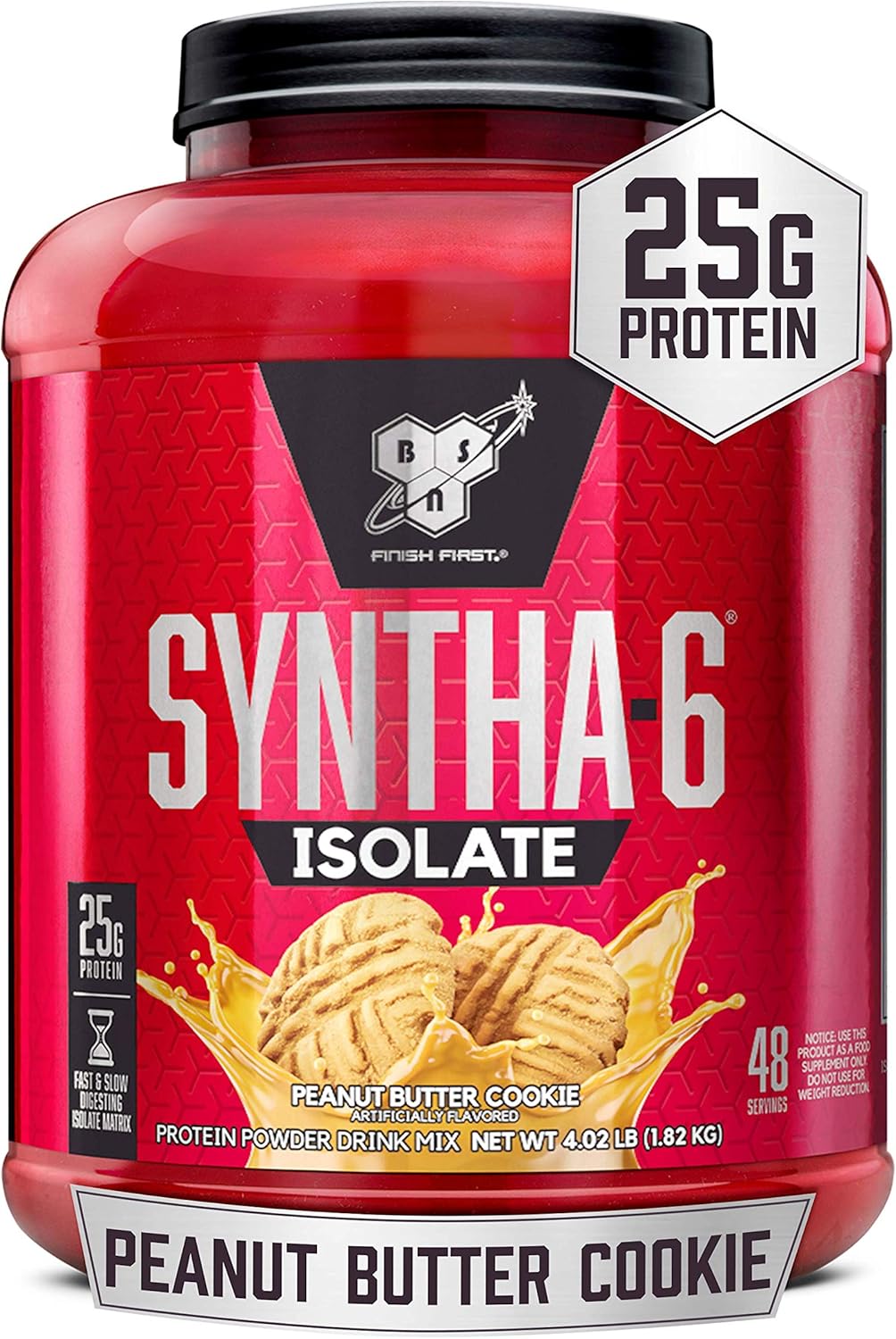 BSN SYNTHA-6 Isolate Protein Powder, Whey Protein Isolate, Milk Protein Isolate, Flavor: Peanut Butter Cookie, 48 Servings Pack of 2