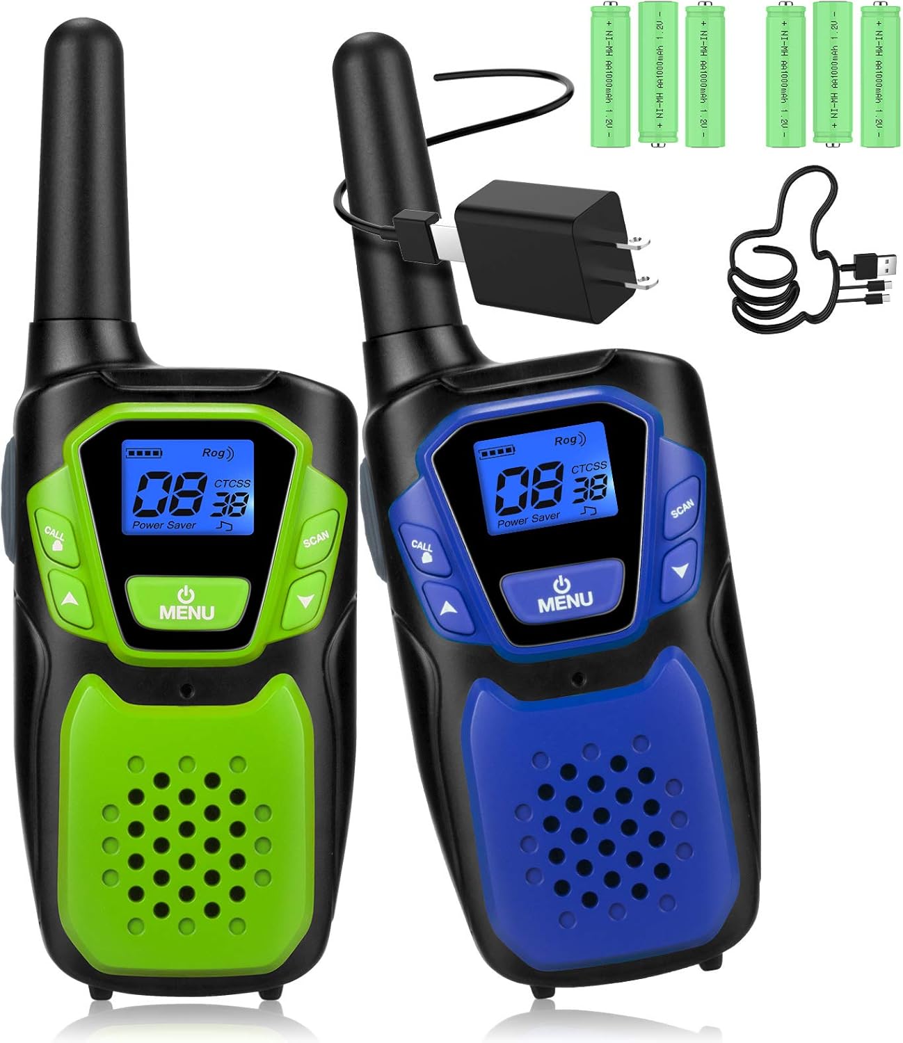 Walkie Talkies 3 Pack, Rechargeable Easy to Use Family Walky Talky Long Range 2 Way Radio Gift with NOAA Weather Channel Micro-USB Charger/Battery/Lanyard Hiking Camping Trip