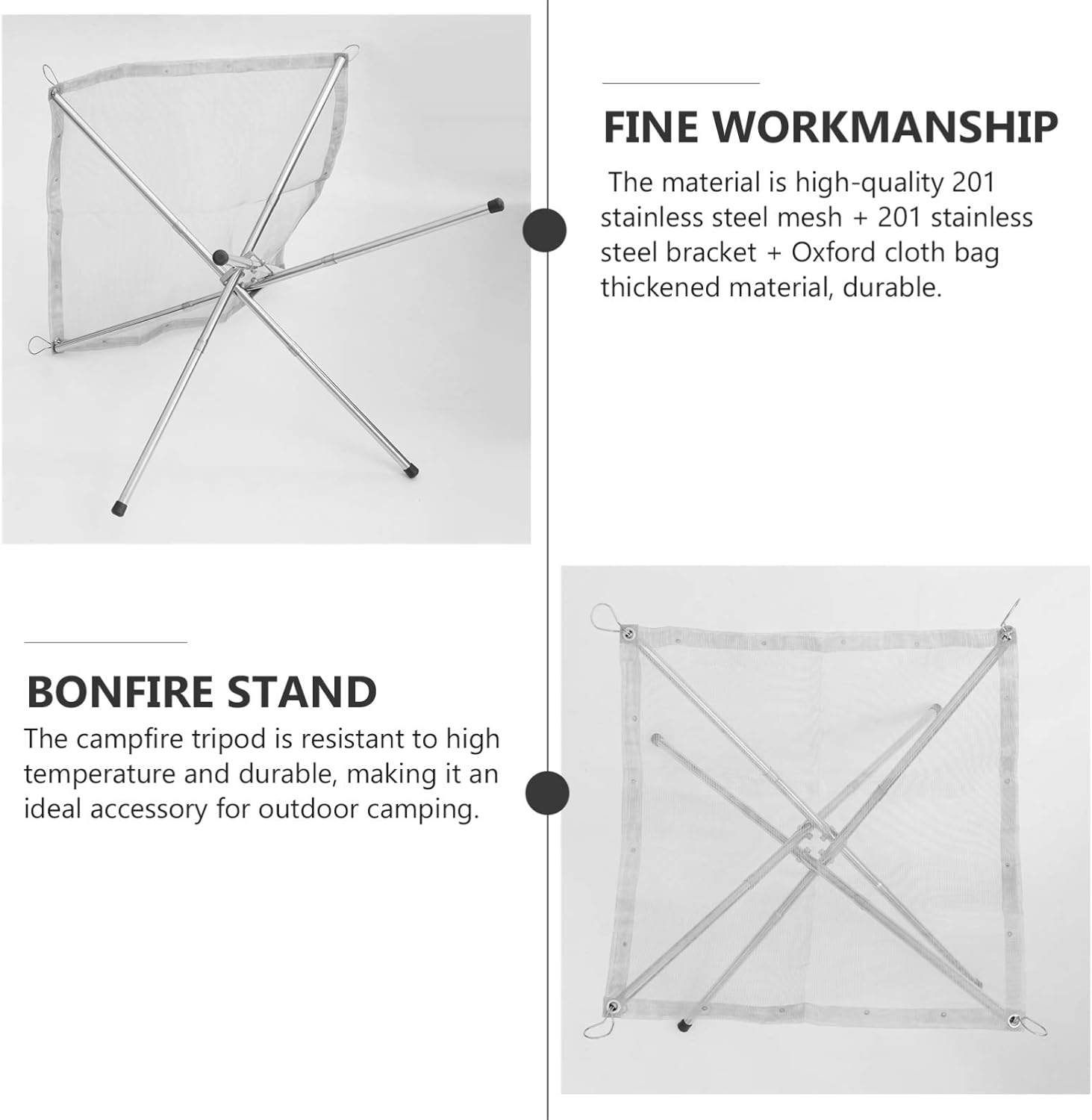 YARDWE 1 Set Portable Fire Pit Outdoor Camping Pits Foldable Wood Campfire Gas Burning Firepit Patio Fireplace Small Grill Bonfire Poker for BBQ Backyard Beach (Silver)