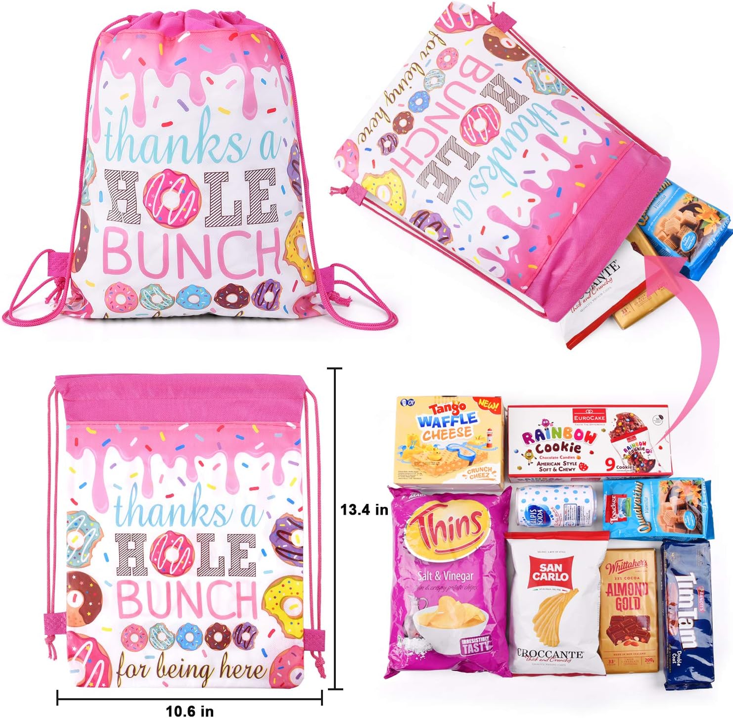 TMCCE Donut Birthday Party Supplies Donut Grow Up Gift Goody Bags Drawstring Bags for Donut Theme Birthday Party Decorations Set of 12 Pack