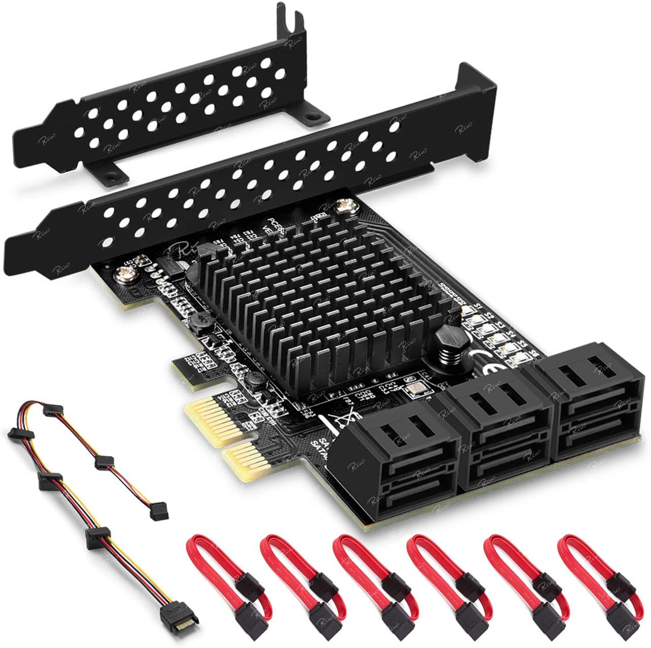 Rivo SATA III PCIe Card, 6 Sata Ports with 6 SATA Data Cables a SATA Powe Splitter Cable, 6 Gb/s SATA Controller PCIe Expression Card with Low Profile Bracket,Support 6 SATA 3.0 Hard Drives ​ Pack of 2