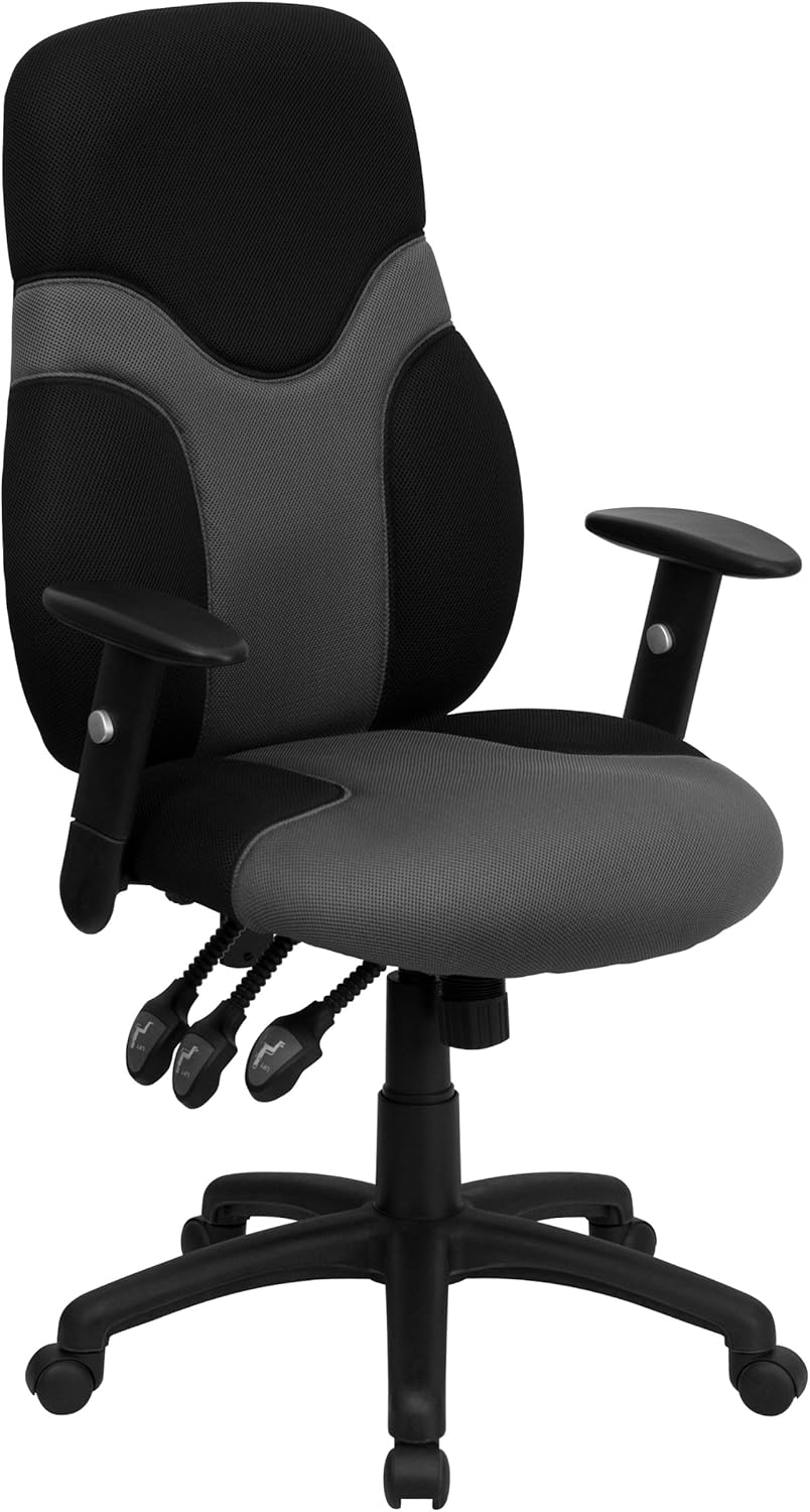 Flash Furniture High Back Ergonomic Black and Gray Mesh Swivel Task Office Chair with Adjustable Arms