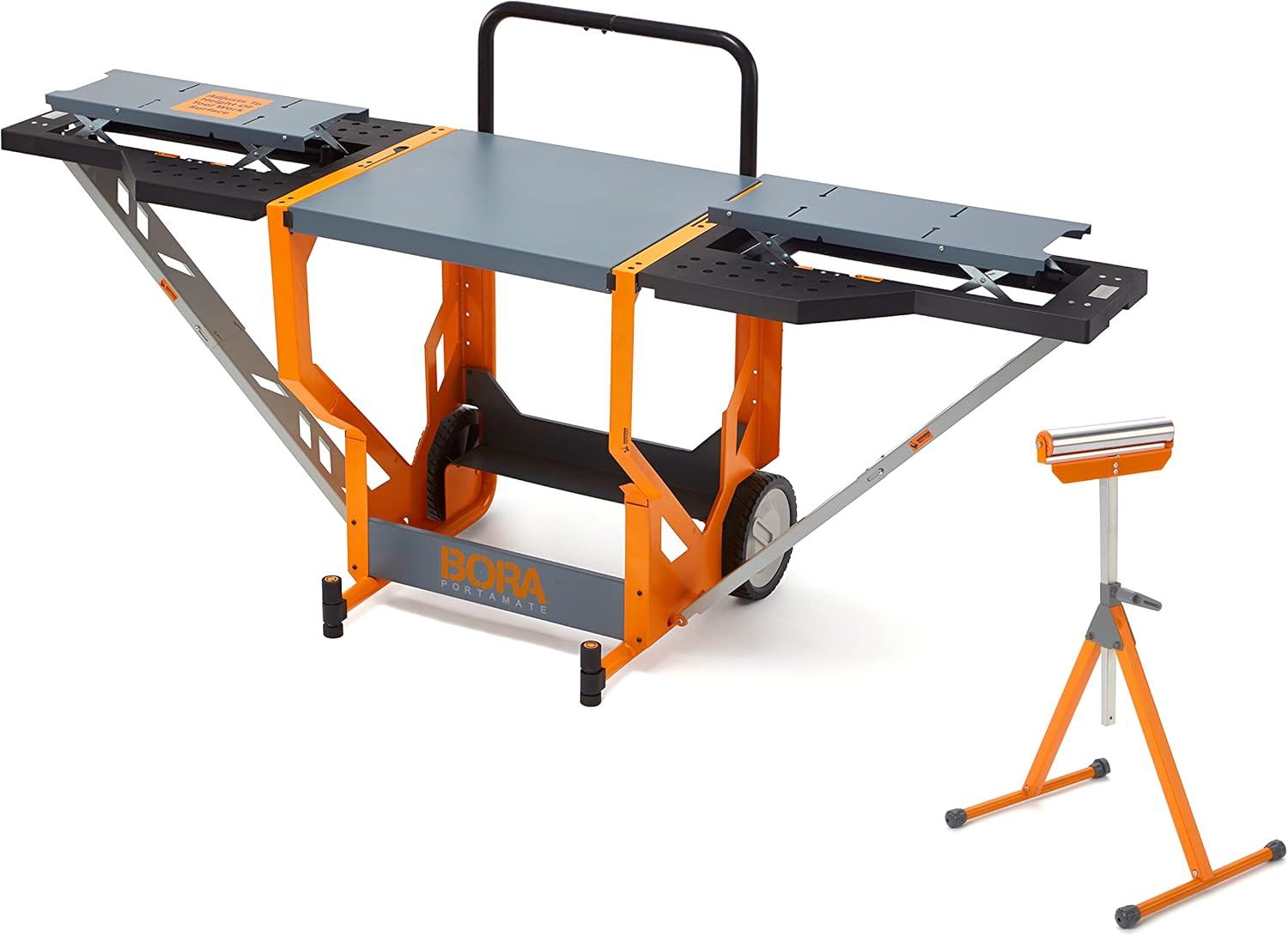 BORA Portamate PM-8000 Miter Saw Workstation and Adjustable Pedestal Roller, Mobile Rolling Workbench with Additional Outfeed Support Pedestal Roller for Carpenters, Contractors and DIY, PM-8000B