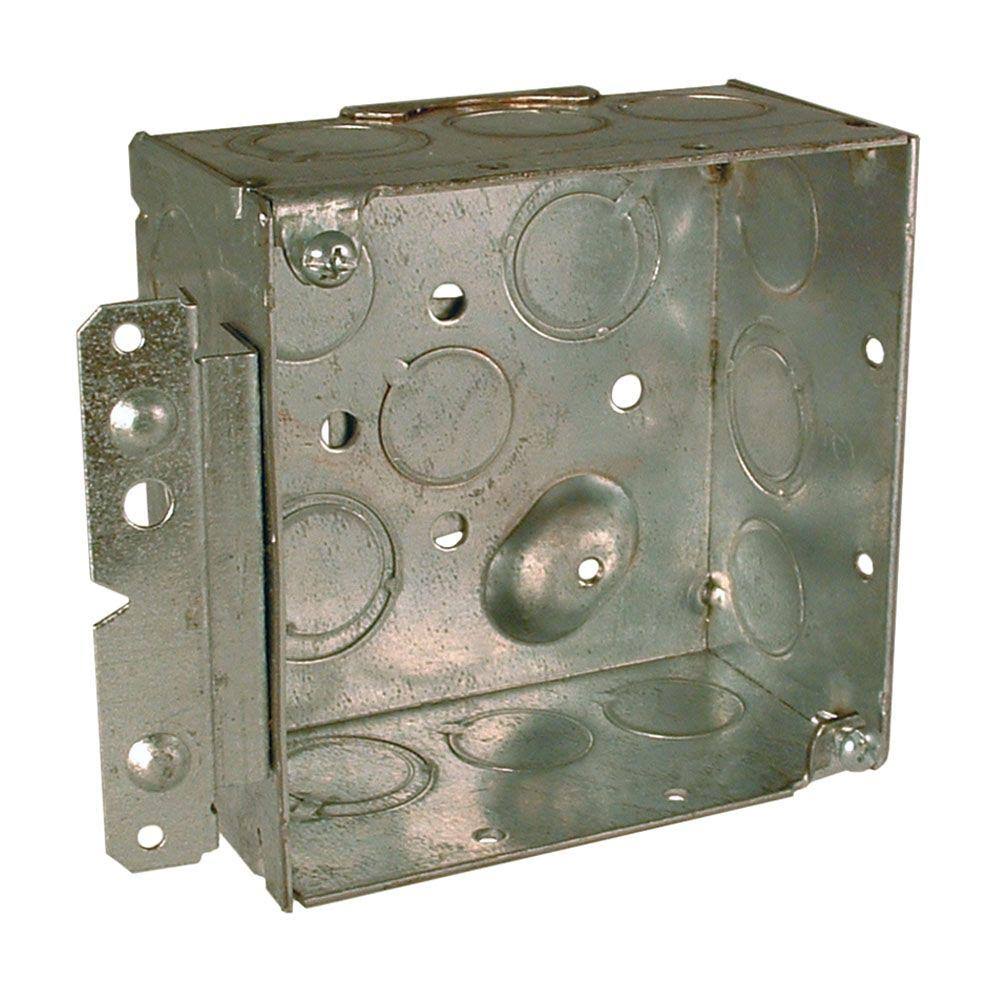 Raco 4 in. Square Welded Box, 2-1/8 in. Deep with 1/2 and 3/4 in. TKO&s and H Bracket (25-Pack) 232HWP