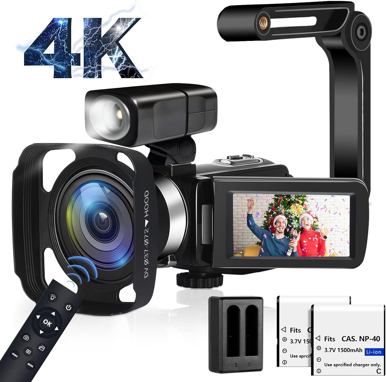 Video Camera Camcorder,Vlogging Camera for YouTube with Mini Tripod IR Night Vision Remote 2 Batteries 1080P 30FPS 30MP 16X Digital Zoom 3.0