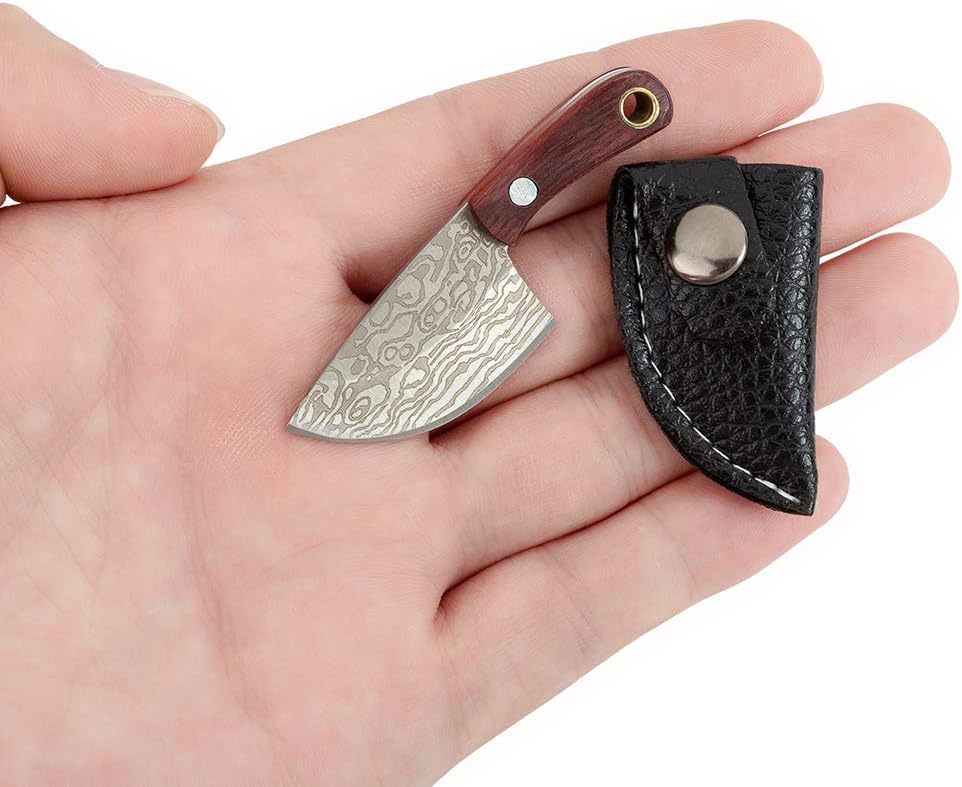 PUOSUO EDC Multi-Function Keyring Mini Pocket Knife Keychain Stainless Steel Necklace Knife-Damascus Pattern (A)