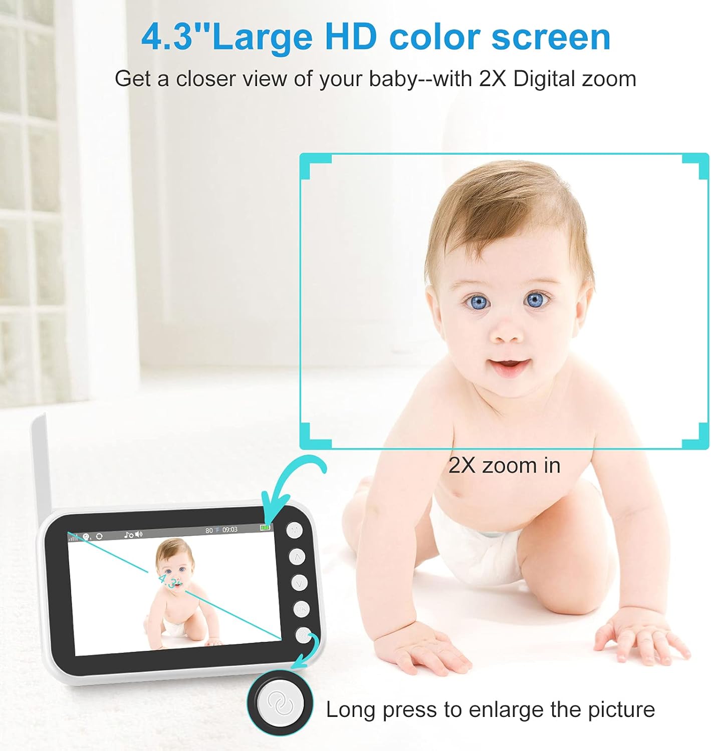 Video Baby Monitor with Camera and Audio, Wireless Monitor Camera with 4.3 Inch LCD Screen Night Vision/Two-Way Talk/Temperature Monitor/Lullaby Pack of 2