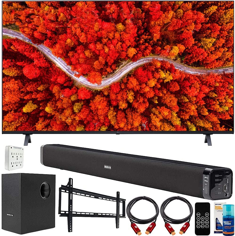 LG 55UP8000PUA 55UP8000PUR 55 Inch Series 4K Smart UHD TV 2021 Bundle with Deco Gear Home Theater Soundbar with Subwoofer, Wall Mount Accessory Kit, 6FT 4K HDMI 2.0 Cables and More