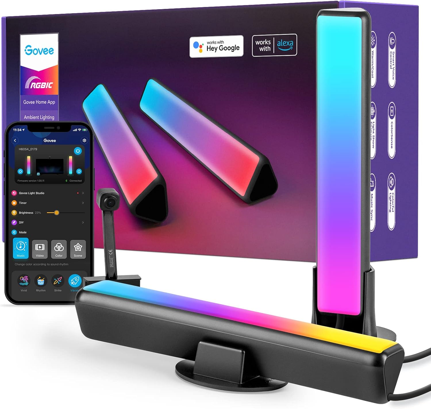 Govee LED Smart Light Bars with Camera, RGBIC Smart Backlights, Music Sync Kit Works with Alexa & Google Assistant, 12 Preset Modes LED Play Light Bar for 27-45 inch Gaming, PC, TV, Room