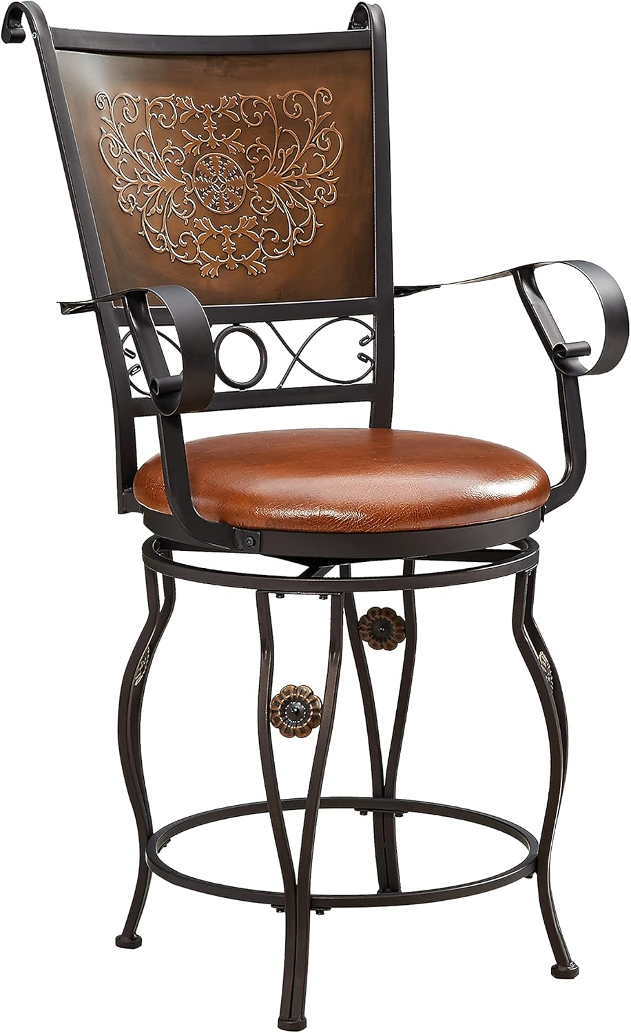 Powell Company Big and Tall Copper Stamped Back Arms Counter Stool, Brown