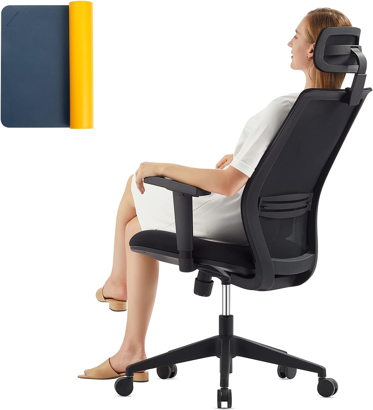 High Back Office Chair with Adjustable Lumbar Support, Arm Adjustable Desk Chair Ergonomic, Mesh Back Home Office Task Chairs with Adjustable Headrest, Tilt Lock Function Swivel Computer Desk Chairs