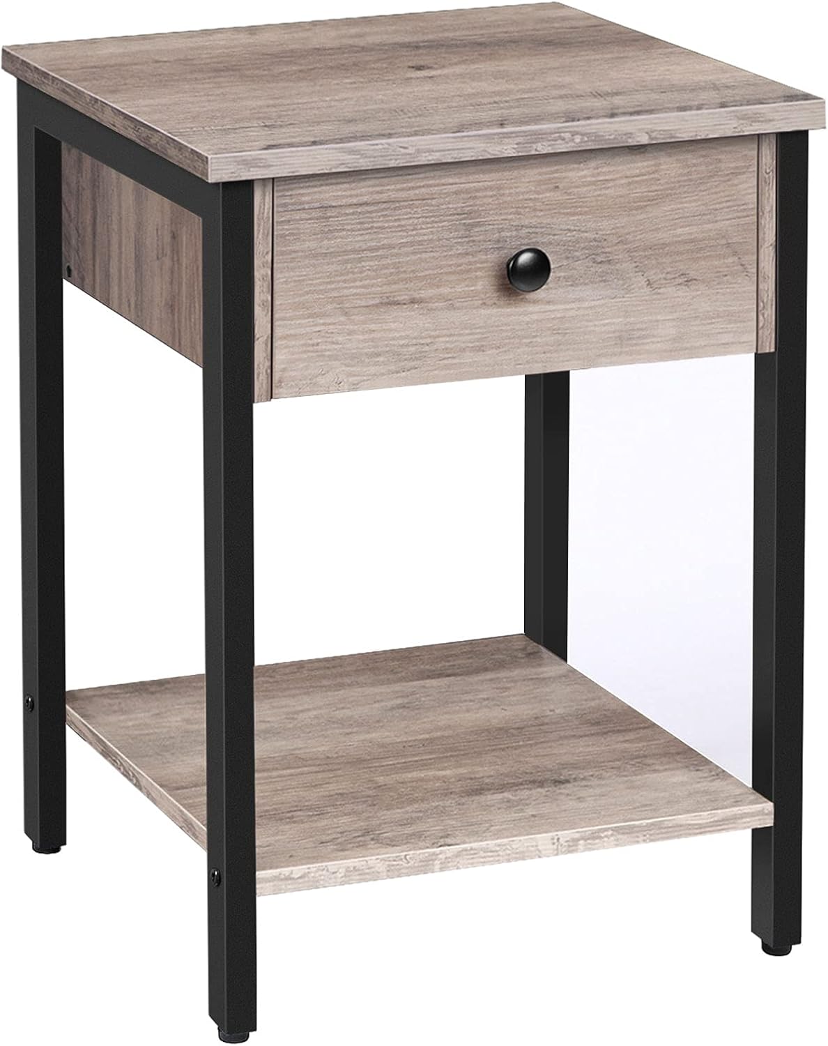 HOOBRO Set of 2 Nightstands, 2-Tier End Table, Industrial Side Table with Drawer and Storage Shelf, Wood Accent Table with Metal Frame, Easy Assembly, Rustic Brown and Black BF40BZP201US