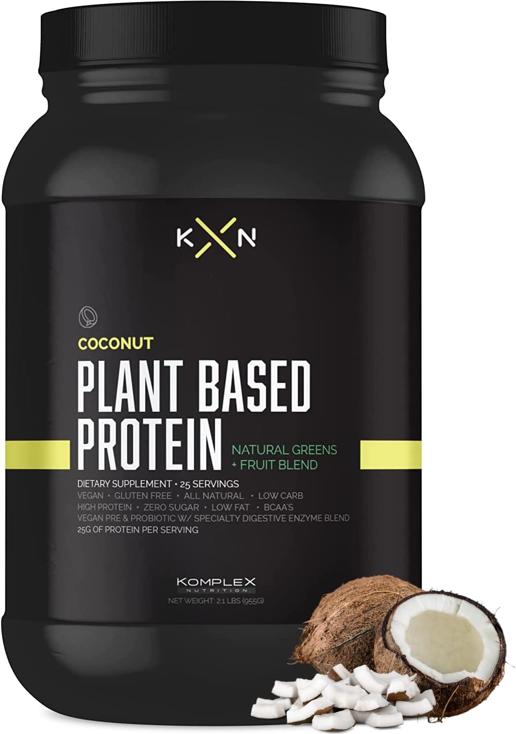 KompleX Nutrition Plant Based Protein Powder (25 Servings) - Coconut Flavored Natural, Vegan, Zero Sugar, Low Fat, Non GMO Dietary Supplement Made from 29 Natural Greens & Fruits Pack of 2