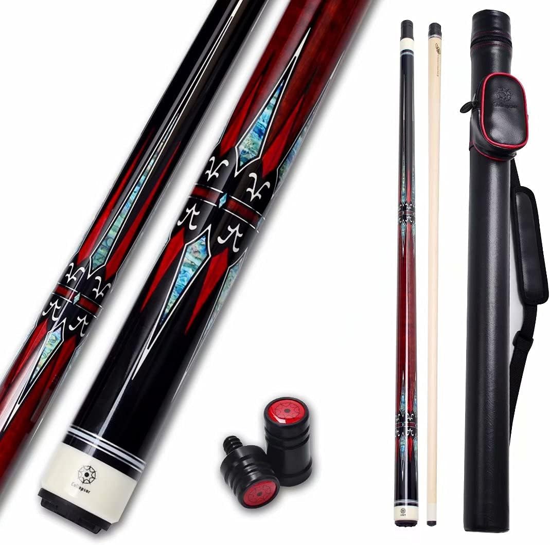 Collapsar CXL Pool Cue with 1X1 Hard Case,Low Deflection Shaft 13mm Black Tip Billiard Ques Sticks,58