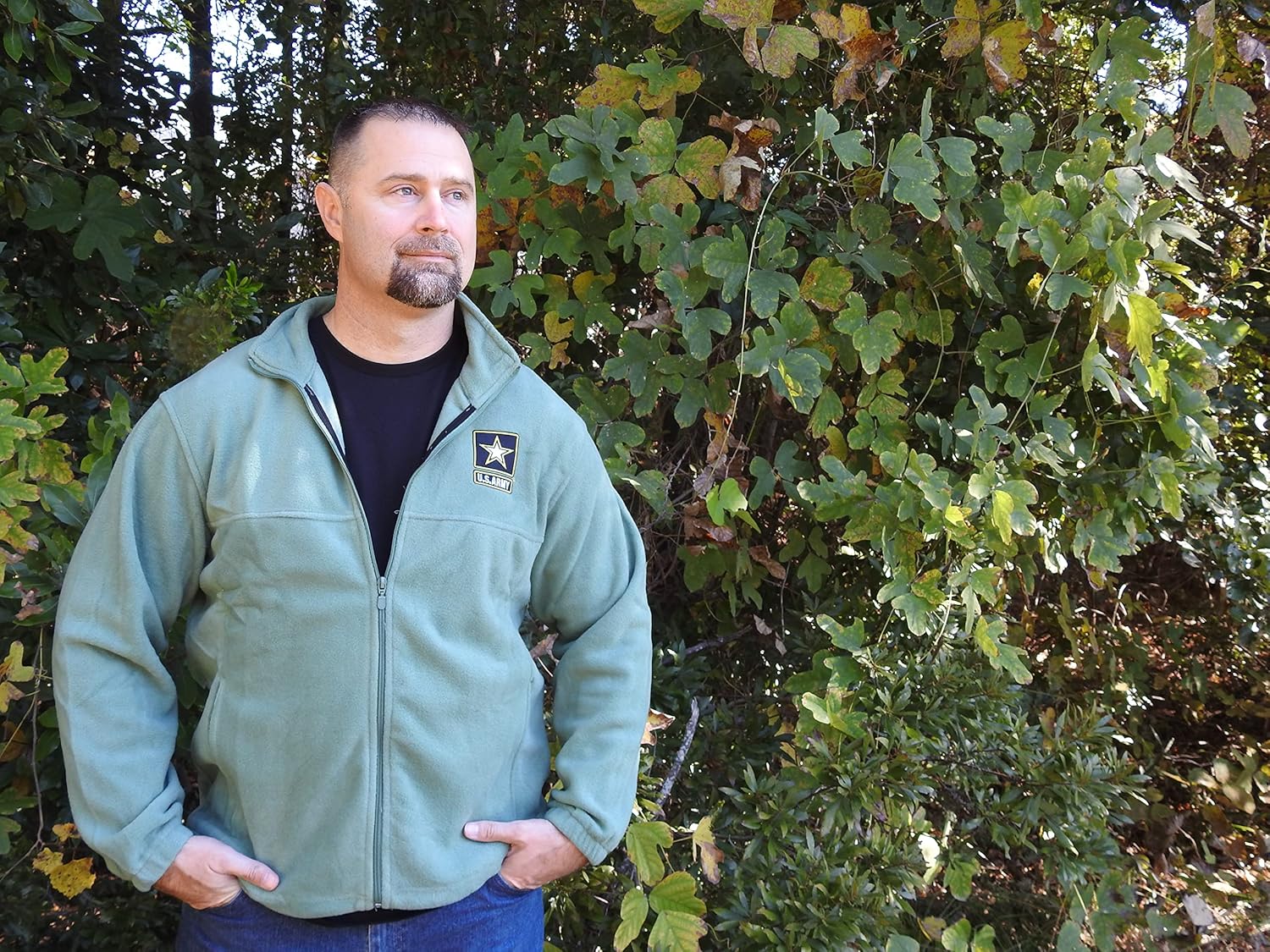 US Army Star Logo Embroidered Fleece Jacket Sage Green Full Zipper