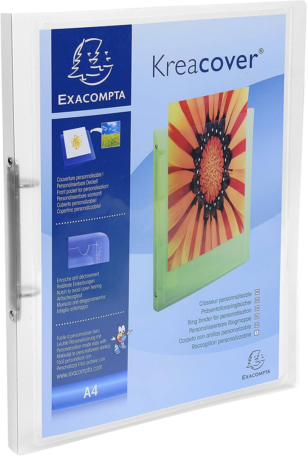Exacompta Kreacover PP Soft Chromaline Ring Binder, A4, 2 Rings, 20mm Spine - Clear (Pack of 5)