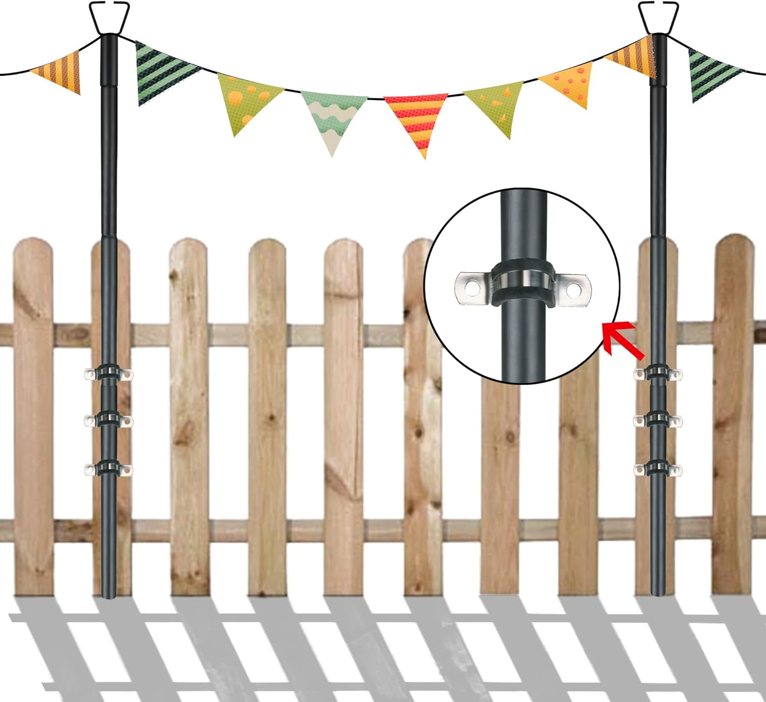 Avanz Outdoor String Light Poles for Fence Railing,10ft Heavy Duty Light Poles for Your Garden, Patio, Wedding, Party, Birthday, Festival and More - Black - Pack of 2