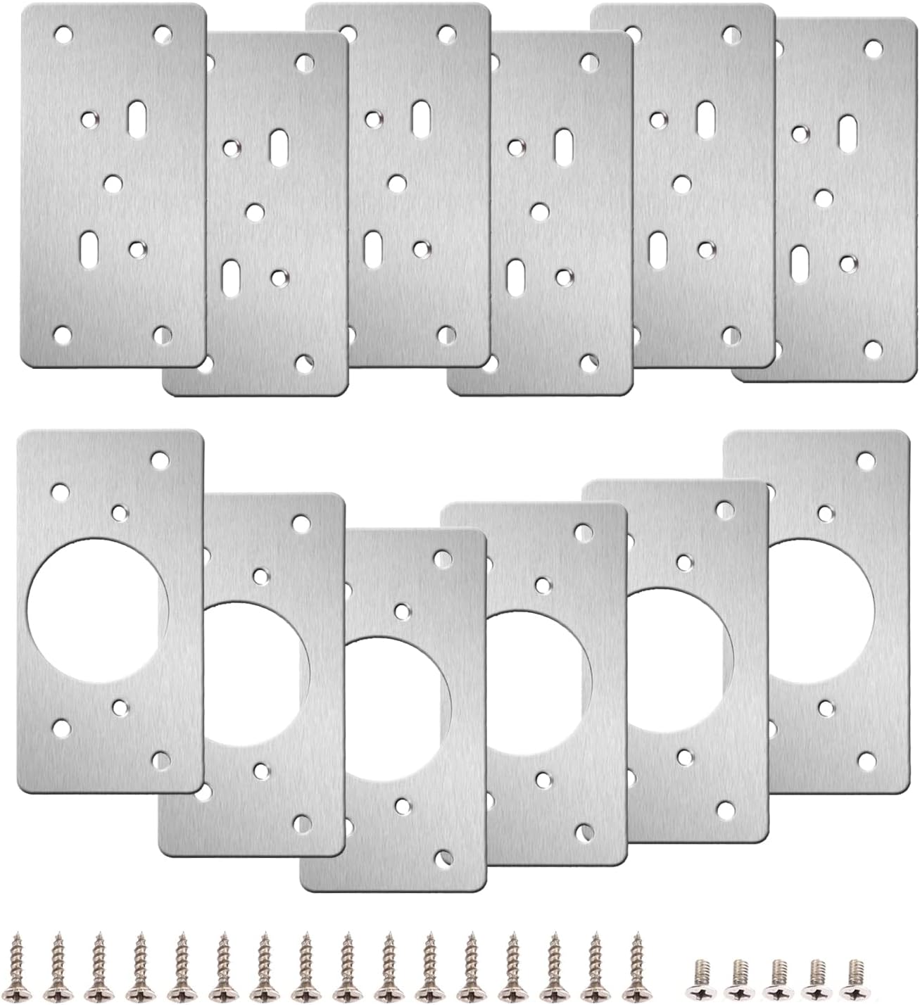 12-Pack Hinge Repair Kit - Cabinet Hinge Repair Plate Stainless Steel Door Hinge Repair Kit, Hinge Fixing Plate for Kitchen Cabinet Hinge Repair Brackets with Mounting Screws
