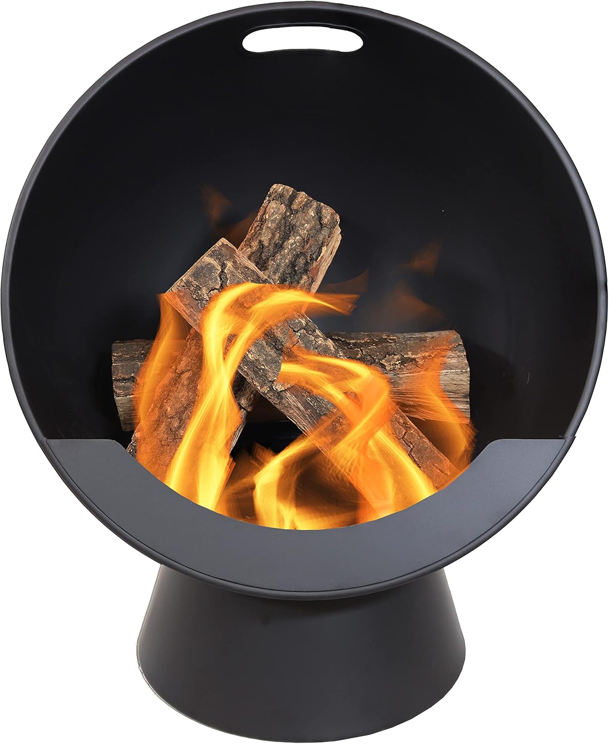 Sunnydaze Outdoor Steel Blazing Sphere Wood-Burning Fire Pit with Wood Grate - Open Side Fire Pit Ball for Camping or Backyard - Black - 24