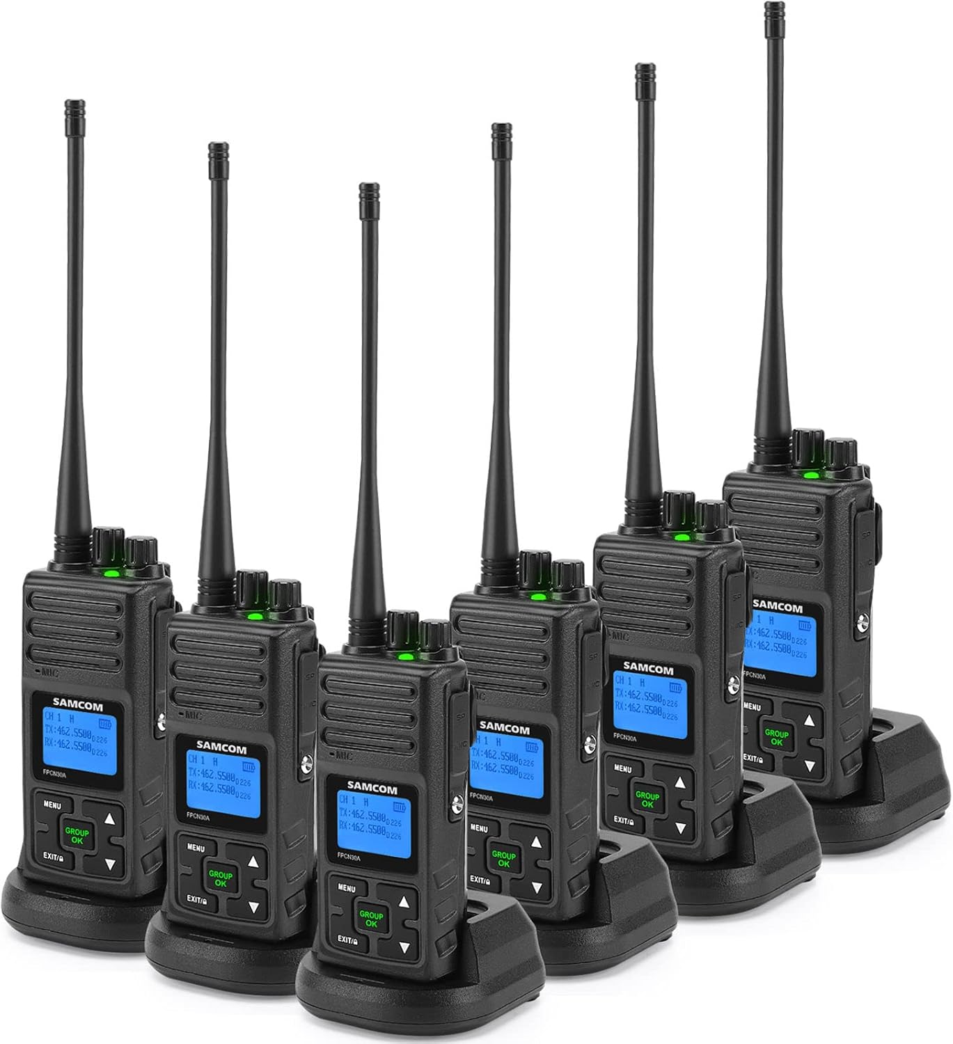 SAMCOM FPCN30A Two Way Radios Walkie Talkies Long Range for Adults 2 Way Radio Rechargeable 1500mAh Battery UHF Programmable Handheld Business Radio with Earpieces/Group Call,6 Packs