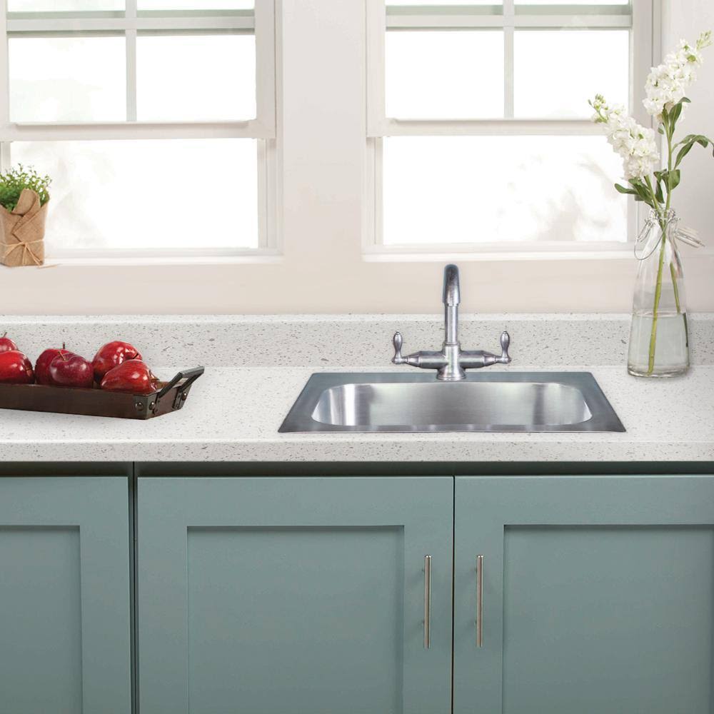 Hampton Bay 10 ft. Laminate Countertop in Sea Salt with Tempo Edge and Integrated Backsplash, Blue