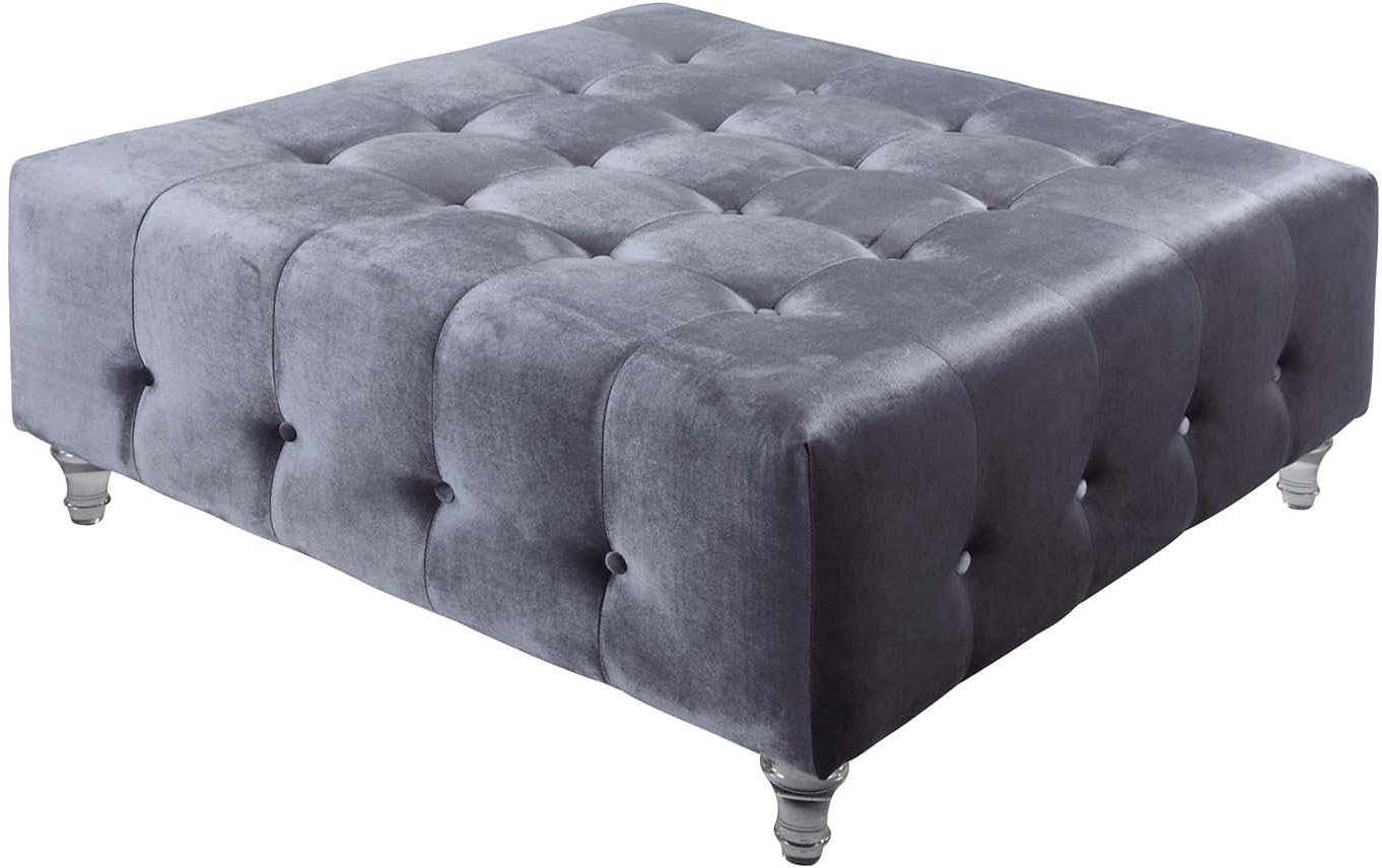 Iconic Home Samson Modern Blue Velvet Button Tufted Acrylic Ottoman, 18