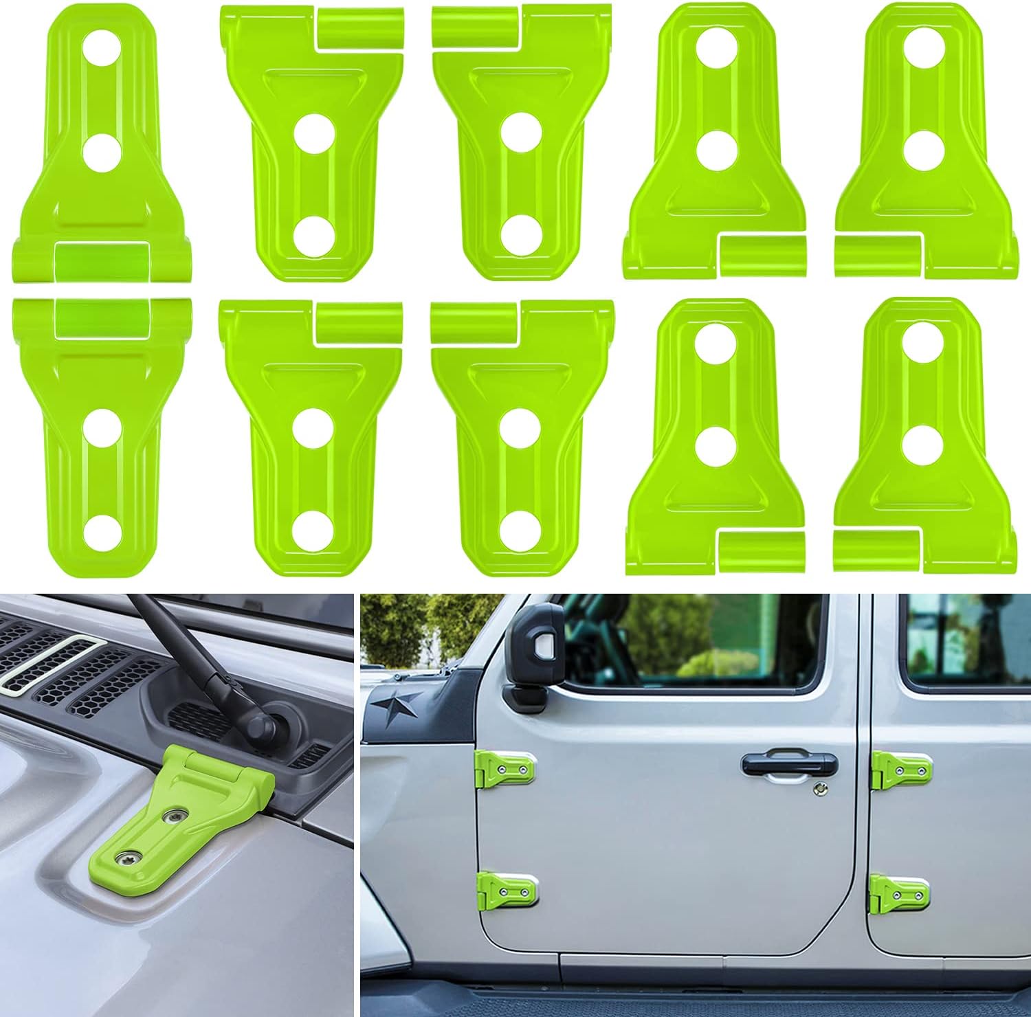 LAIKOU 10PCs Hood Hinge Cover Trim and Door Hinge Cover Trim Exterior Accessories Fit for 2018-2021 Jeep Wrangler JL JLU Sports Sahara Freedom Rubicon Unlimited Gladiator JT 2-Door & 4-Door (Yellow)