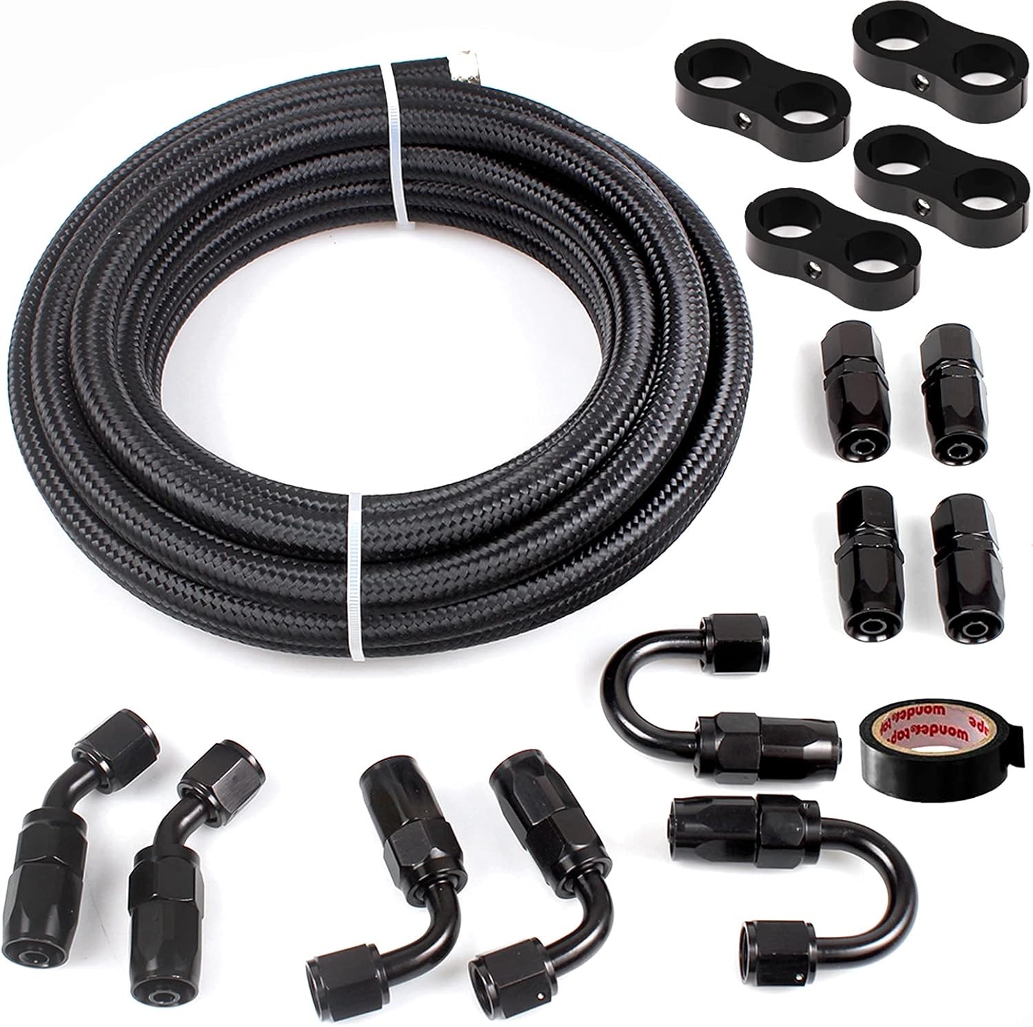 MUGE RACING 20FT 3/8in Nylon Braided Fuel Line Kit 6AN Fuel Line Hose with Hose Ends and Hose Separator Clam,20FT/6M