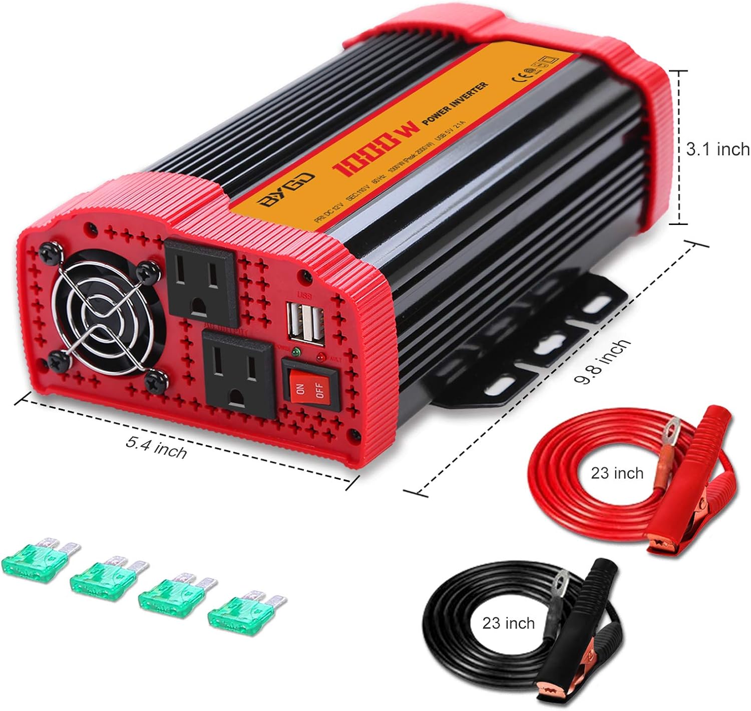 1000W Car Power Inverter DC 12V to 110V AC Converter and Peak Power 2000W Car Inverter with 2 x 2.1A Dual USB Ports Quick Car Charger and 2 AC Outlets, Solar Inverter ETL Listed Pack of 2