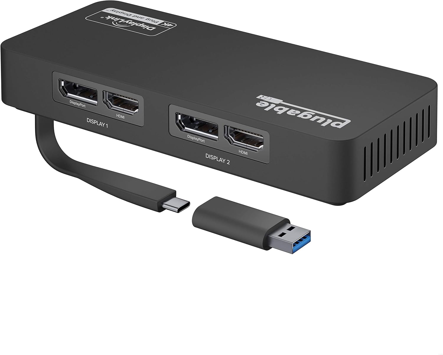 Plugable 4K DisplayPort and HDMI Dual Monitor Adapter for USB 3.0 and USB-C, Compatible with Windows and Mac