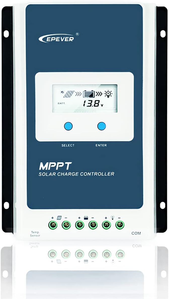 EPEVER 20A MPPT Solar Charge Controller 12V 24V Auto, Max 60V Input Solar Panel Charge Regulator Negative Grounded with LCD Display for Lead-Acid and Lithium Batteries