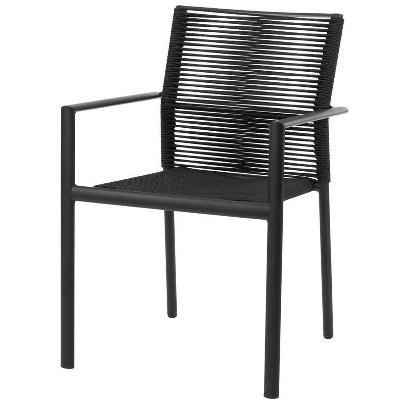Source Furniture Avalon Aluminum Frame Patio Dining Arm Chair in Black Rope
