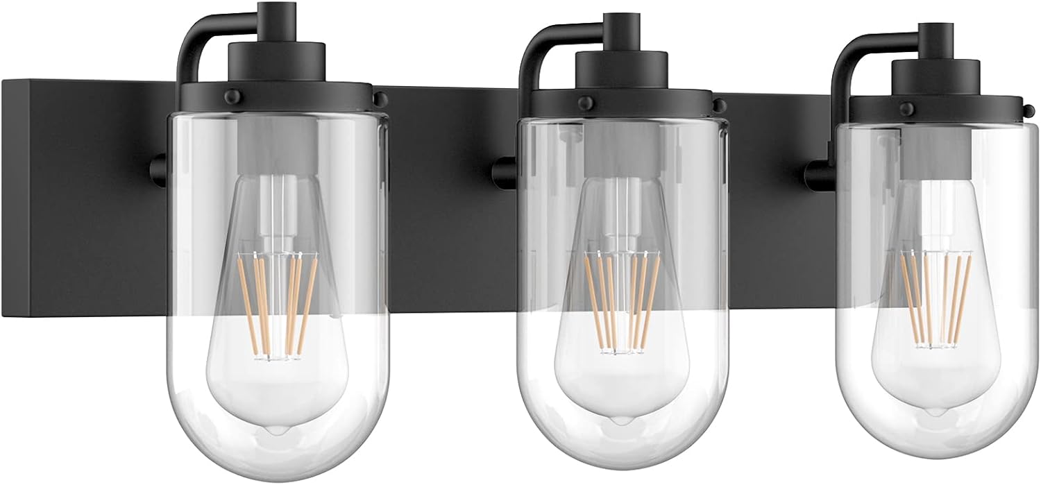 Ralbay Matte Black Bathroom Vanity Light Fixtures 5 Light Vintage Black with Bubble Glass Wall Lighting Fxiture