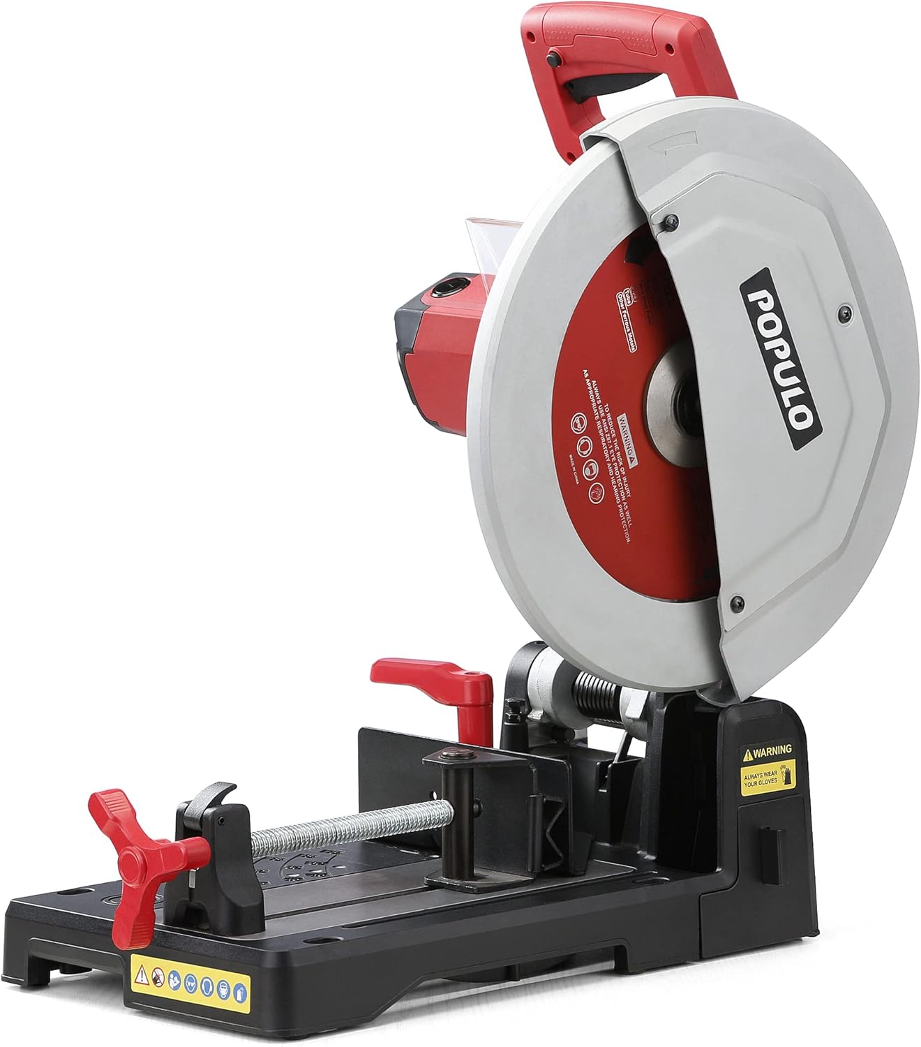 Populo Chop Saw Metal PMCS-380 Heavy Duty 15 Inch Metal Cutting Chop Saw With 14-Inch Carbide-Tipped Blade for Premium Dry Cutting Metal, Miter Saw 45&deg;, Aluminum Alloy Base for Accurate Metal Cut