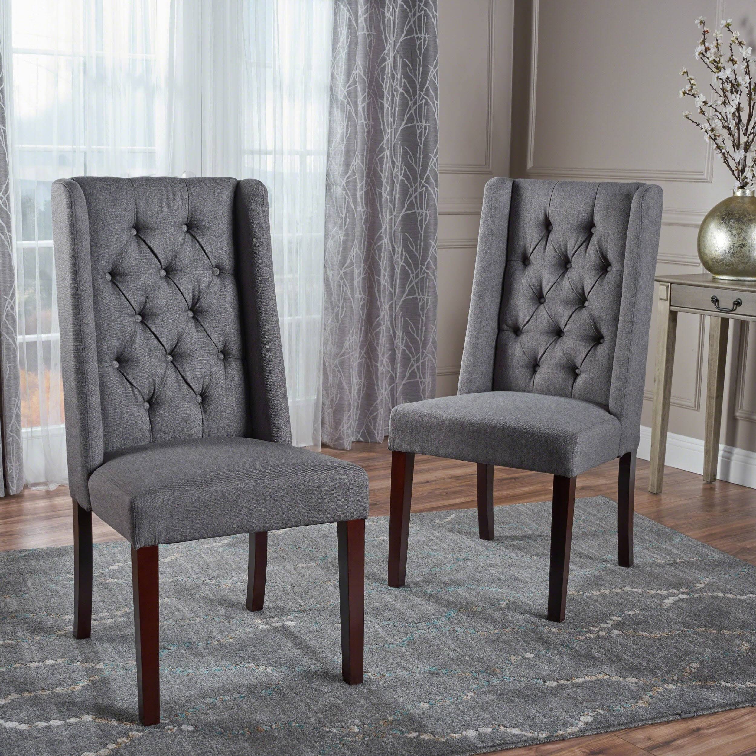 Billings Tufted Fabric High Back Dining Chairs (Set of 2) Dark Gray