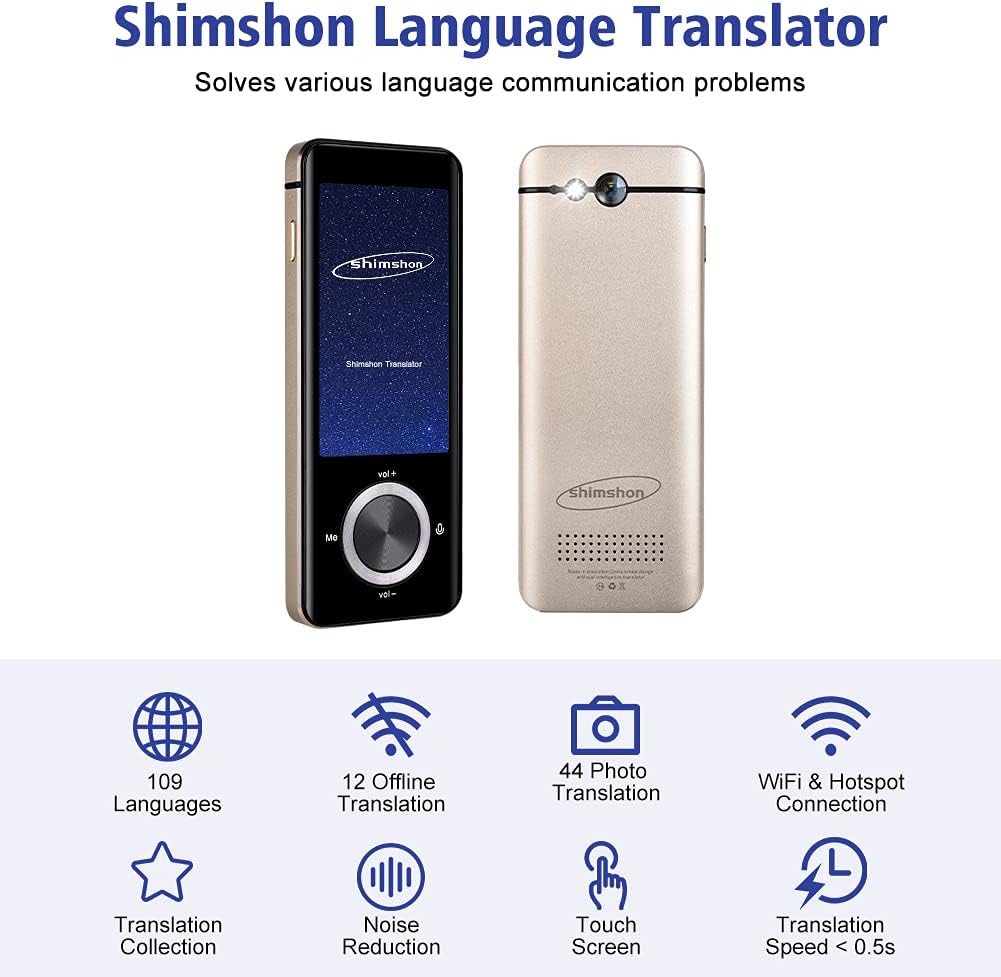 Shimshon Language Translator Device Offline Translator with Instant Photo Translation Portable Two-Way Voice Interpreter, 109 Languages Smart Translation in 0.5 Sec | Bluetooth | WiFi (Space Gold)