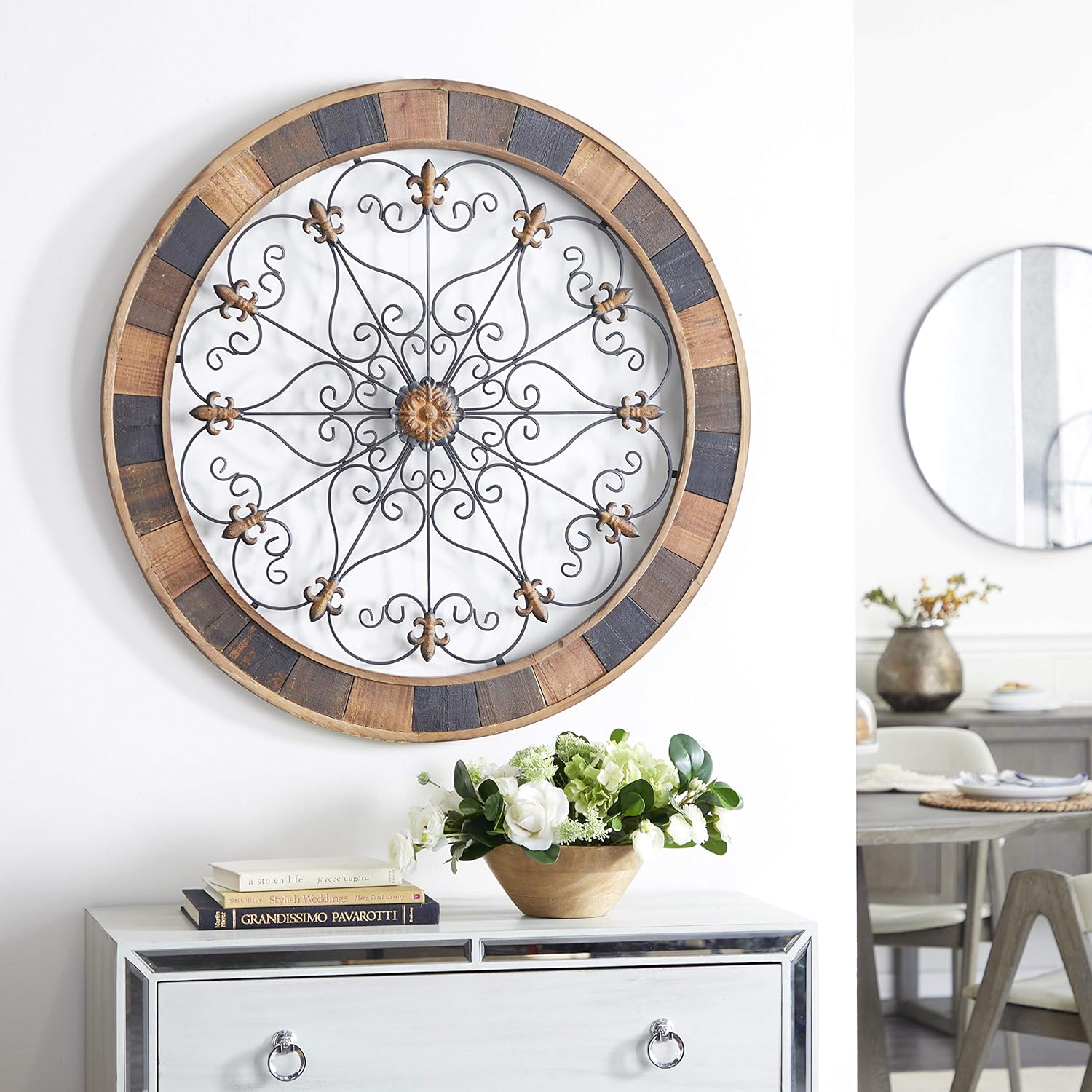 Benzara Antique Colonial Enticing Metal Wood Wall Decor, Brown, Black