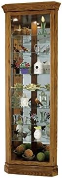 Howard Miller Dominic Corner Curio Cabinet 680-485 – Legacy Oak Finish, Vertical Home Decor, Seven Glass Shelves, Eight Level Display Case, No Reach Light, Locking Door