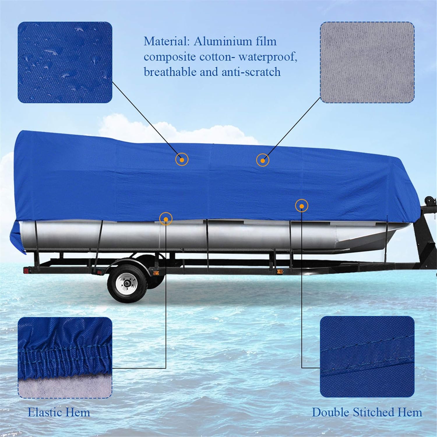WFLNHB Heavy Duty Rain Snow Dust Resistant Protection for 17-20Ft Boat Cover PEVA Pack of 2